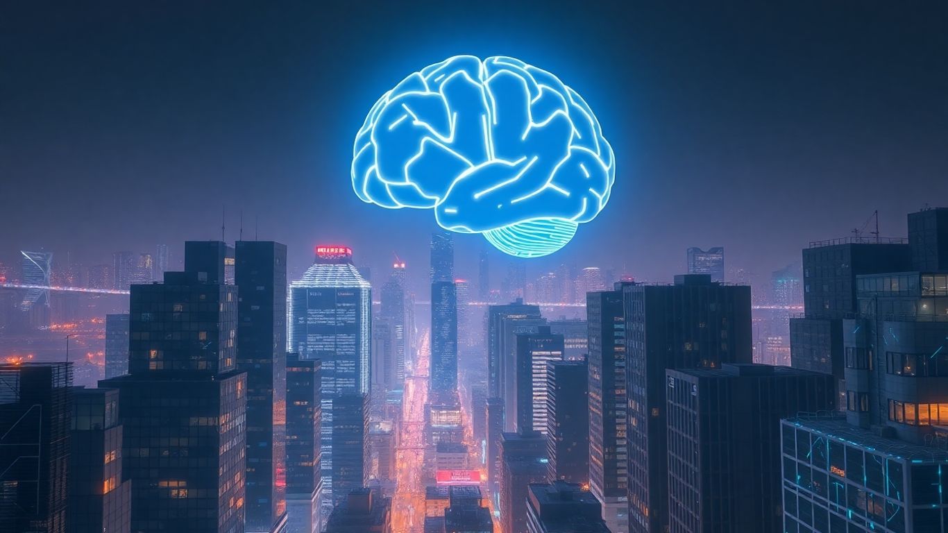 AI brain over futuristic city