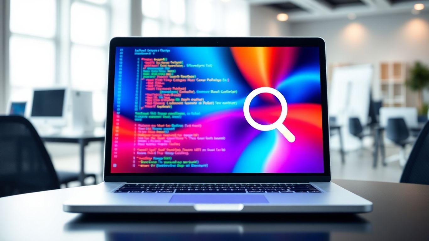 Laptop showing SEO-optimized website design elements.