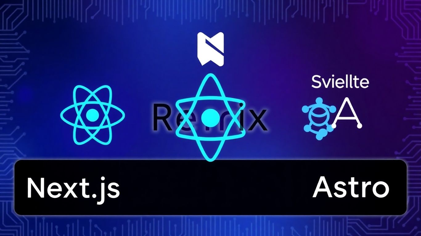 Web development frameworks logos- React, Next.js, Svelte, Astro, Remix.