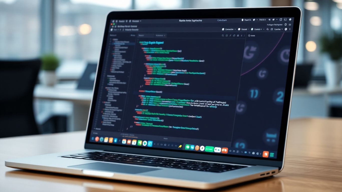 Website development with code and digital elements.